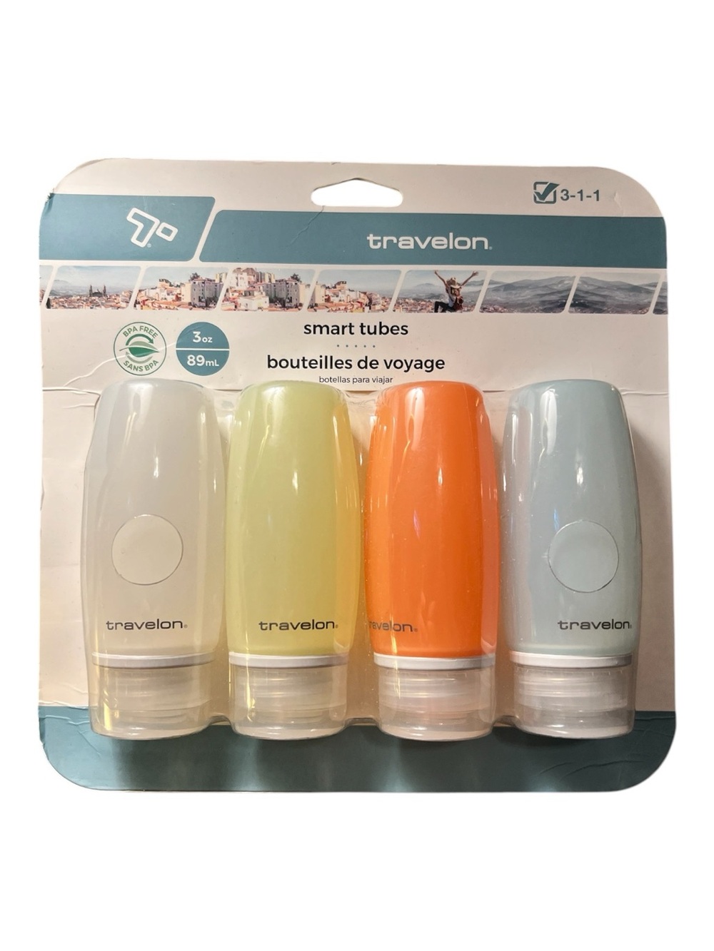 Travelon Travel Smart Tubes - Multi Color 3oz BPA Free (4 Pack)